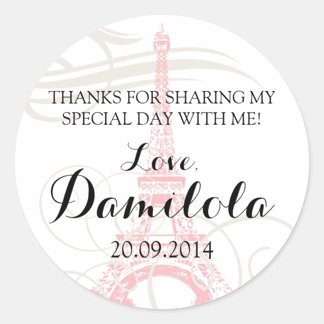 Eiffel Tower Paris Wedding Classic Round Sticker (Front)