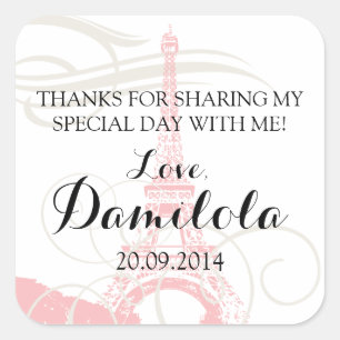 Eiffel Tower Paris Wedding Square Sticker