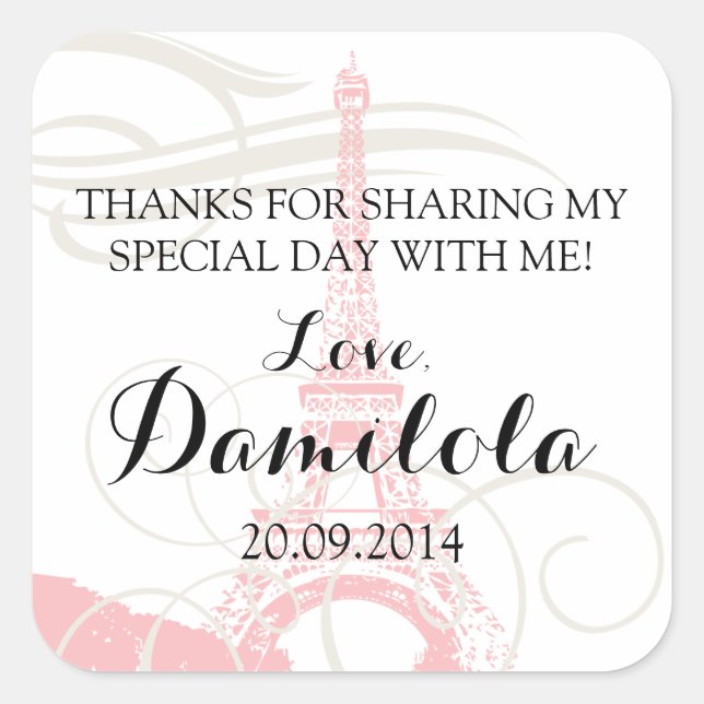 Eiffel Tower Paris Wedding Square Sticker (Front)