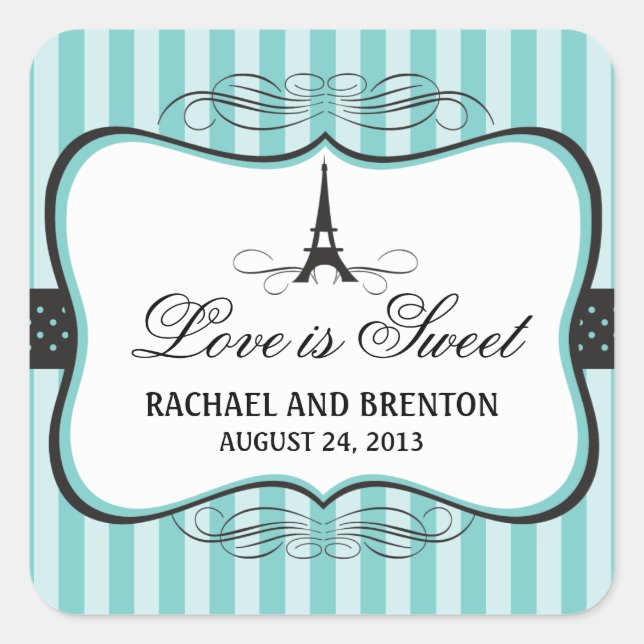 Eiffel Tower Paris Wedding Square Sticker (Front)