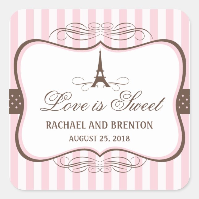 Eiffel Tower Paris Wedding Square Sticker (Front)