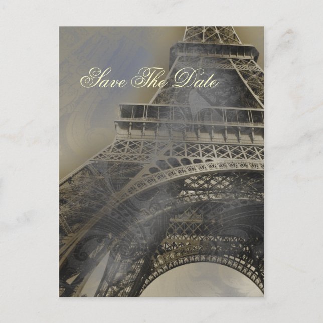 Eiffel tower Parisian french wedding Save the Date Announcement Postcard (Front)
