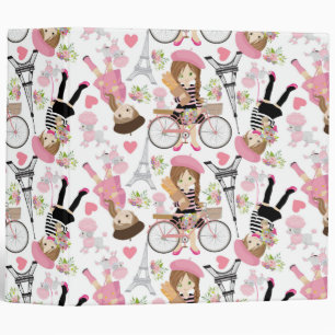 Eiffel Tower Parisian Girl Paris Flower Pink Heart Binder
