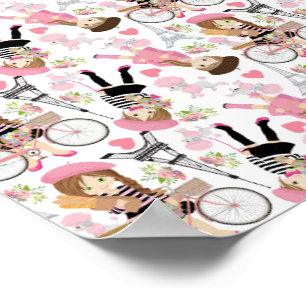 Eiffel Tower Parisian Girl Paris Flower Pink Heart Poster