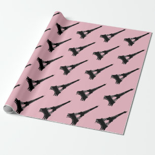 Eiffel Tower Parisian pink black Wrapping Paper