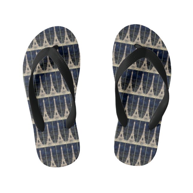 Eiffel Tower Pattern Kid's Flip Flops (Footbed)