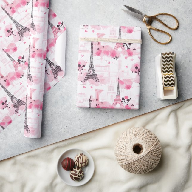 Eiffel Tower Pattern, Paris Chic French Pink Wrapping Paper (Crafts)