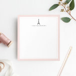 Eiffel Tower Personalized Notepad<br><div class="desc">Add a touch of Paris style to your desk! Simple and chic,  our personalized memo notepad features your name or monogram topped by a small,  hand drawn Eiffel tower silhouette illustration in black. A thin border of pastel blush pink adds a soft pop of colour.</div>