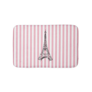 Eiffel Tower Pink and White Stripe Bath Mat