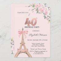 Eiffel Tower Pink Bow Flowers 40th Birthday