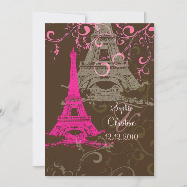 Eiffel Tower/pink/chocolate Wedding Invitations (Front)