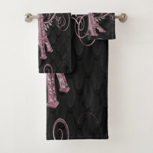Eiffel Tower Pink Floral Swirls Towel Set