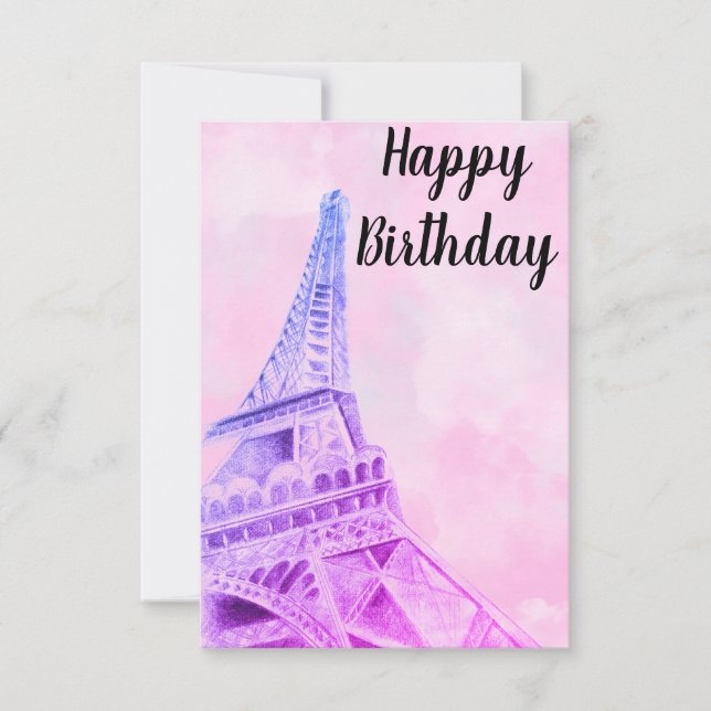 Eiffel Tower Pink Happy Birthday Post Card (Front)