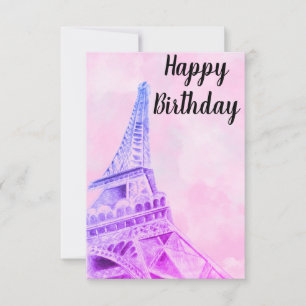 Eiffel Tower Pink Happy Birthday Post Card