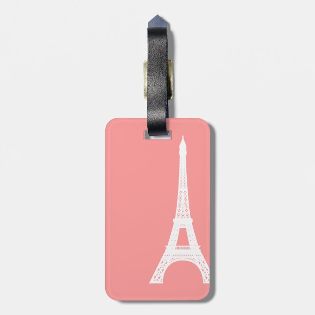 Eiffel Tower Pink Luggage Tag (Back Vertical)