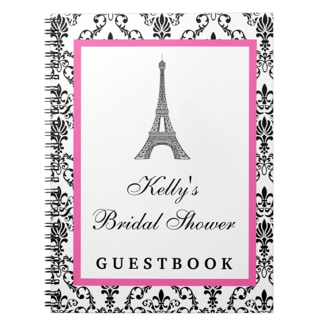 Eiffel Tower Pink Paris Custom Guest Book (Front)