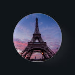 Eiffel Tower Pink Purple Sky  1 Inch Round Button<br><div class="desc">Eiffel Tower in Paris,  France with purple sky background</div>