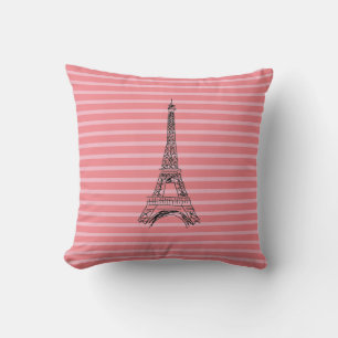 Eiffel Tower Pink Stripe Pattern Pillow