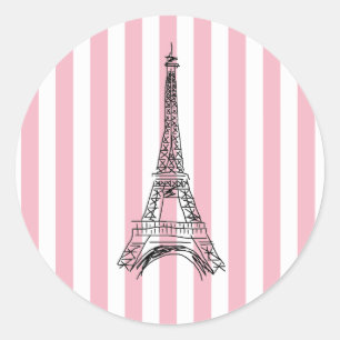 Eiffel Tower Pink Stripe Stickers