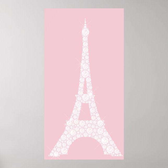 Eiffel Tower Pink White Swarovski Crystals Paris Poster (Front)