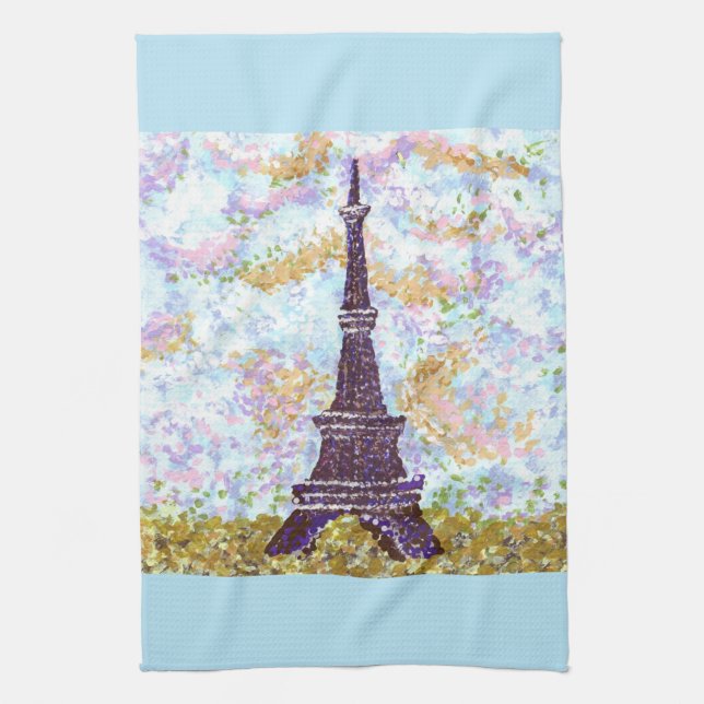 Eiffel Tower Pointillism kitchen towel (Vertical)