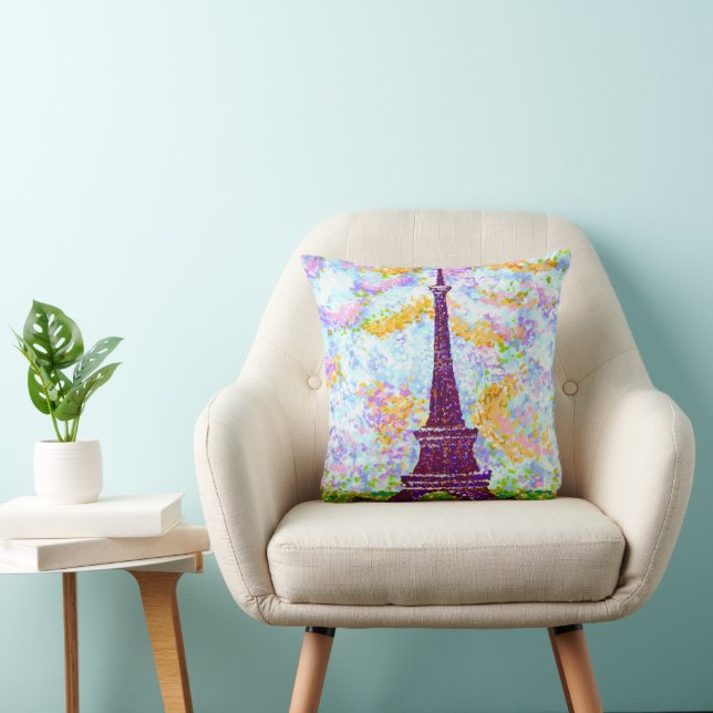 Eiffel Tower Pointillism Spring Landscape Throw Pillow (Chair)