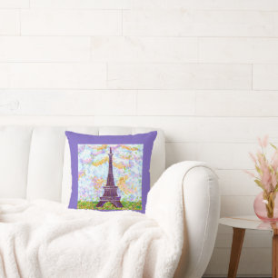 Eiffel Tower Pointillism Spring Landscape Throw Pillow