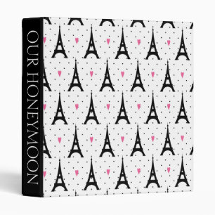 Eiffel Tower Polka Dots & Hearts Pattern Binder