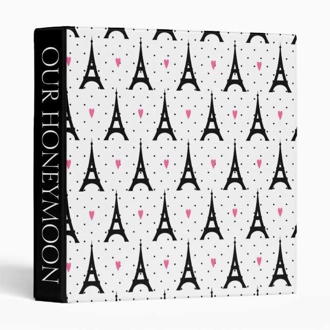 Eiffel Tower Polka Dots & Hearts Pattern Binder (Front/Spine)