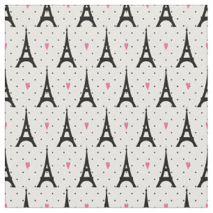 Eiffel Tower Polka Dots & Hearts Pattern Fabric