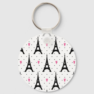 Eiffel Tower Polka Dots & Hearts Pattern Keychain