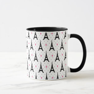 Eiffel Tower Polka Dots & Hearts Pattern Mug