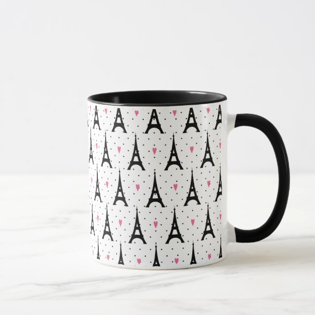 Eiffel Tower Polka Dots & Hearts Pattern Mug (Right)