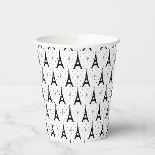Eiffel Tower Polka Dots & Hearts Pattern Paper Cups