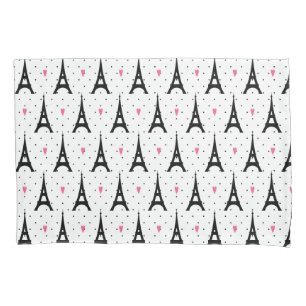 Eiffel Tower Polka Dots & Hearts Pattern Pillowcase