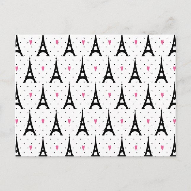Eiffel Tower Polka Dots & Hearts Pattern Postcard (Front)