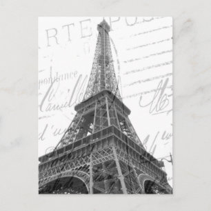 Eiffel Tower Post Card, Black & White, Vertical Postcard