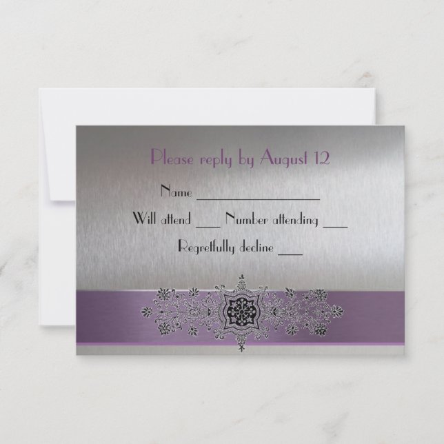 Eiffel Tower Purple and Silver RSVP Card (Front)