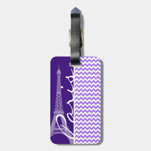 Eiffel Tower; Purple Chevron Luggage Tag