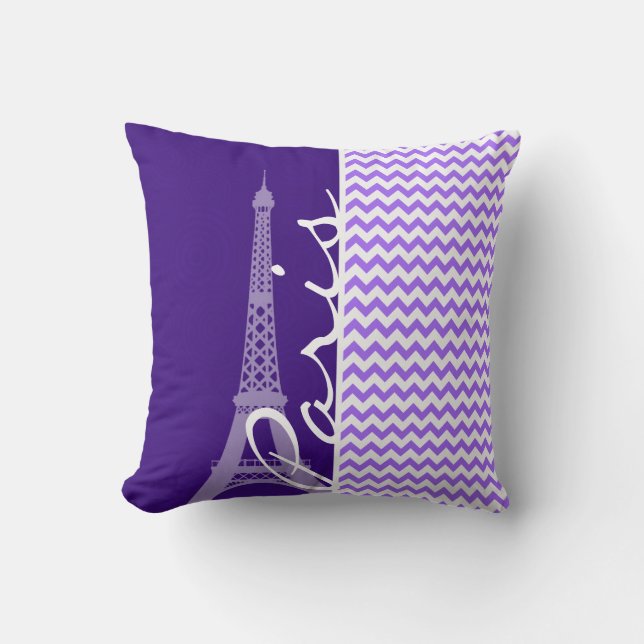Eiffel Tower; Purple Chevron Throw Pillow (Front)