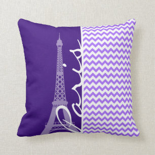 Eiffel Tower; Purple Chevron Throw Pillow