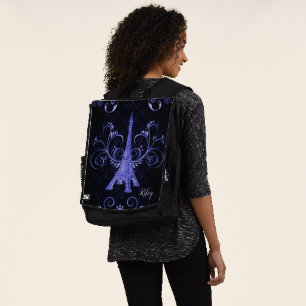 Eiffel Tower Purple Floral Swirls Backpack