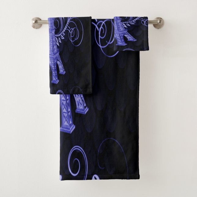 Eiffel Tower Purple Floral Swirls Towel Set (Insitu)