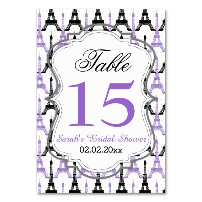 Eiffel tower Purple Personalized table numbers (Front)