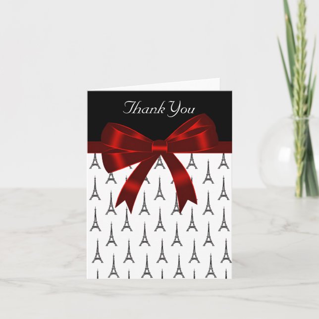 Eiffel Tower Red Bow Thank You Card (Front)