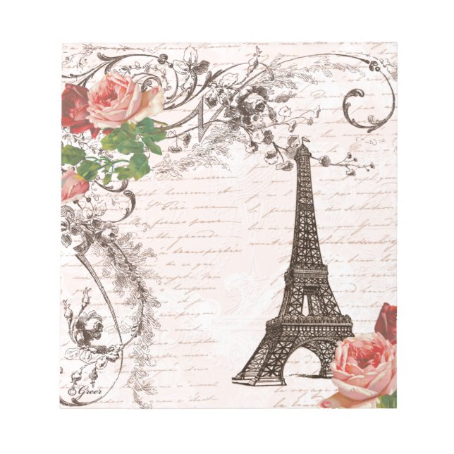 Eiffel Tower Red & Pink Rose Notepad (Front)