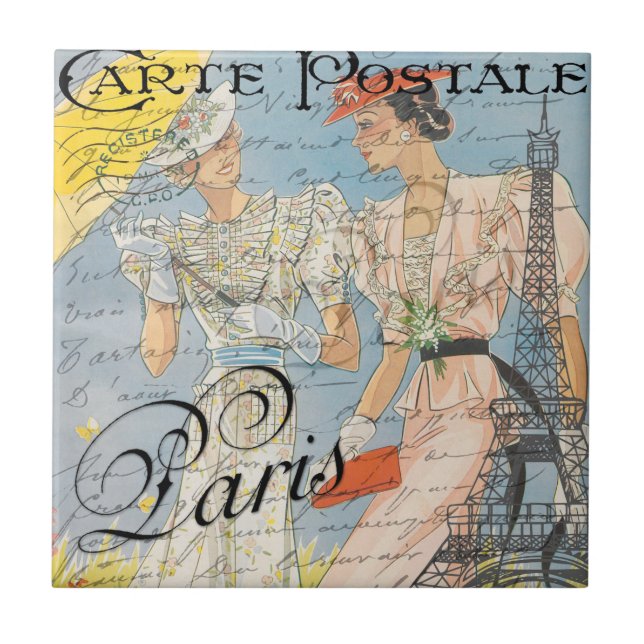 Eiffel Tower Romance,Vintage Parisian Dreams Tile (Front)