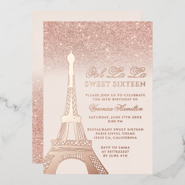 Eiffel tower rose gold glitter pink Sweet 16 (Front/Back)
