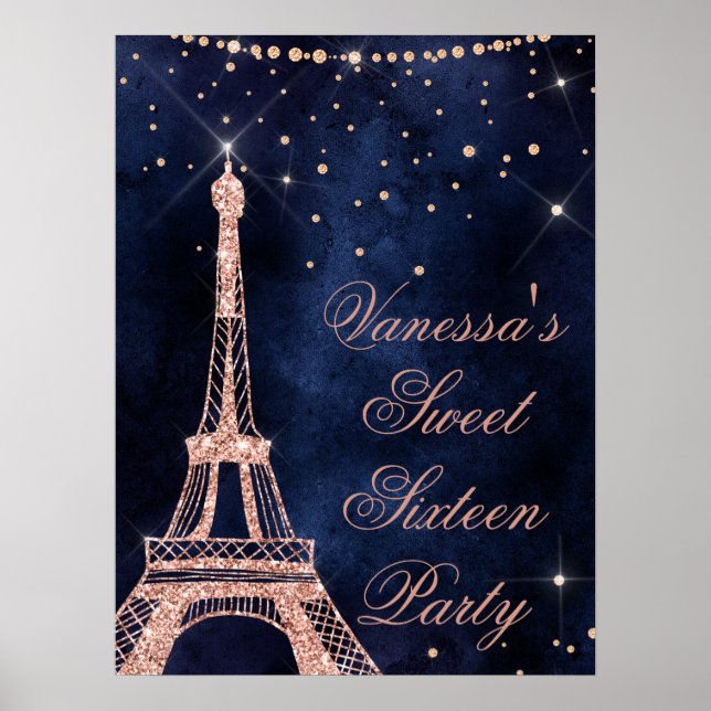 Eiffel Tower rose gold sweet 16 welcome sign (Front)