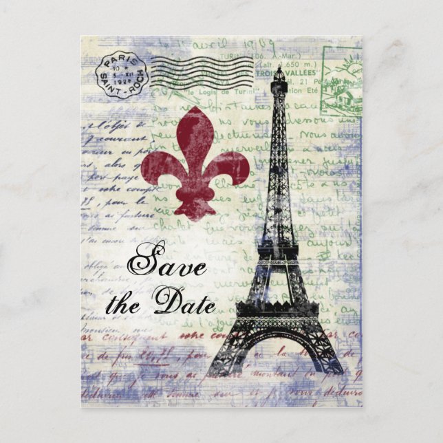 Eiffel Tower Save the Date Postcard (Front)
